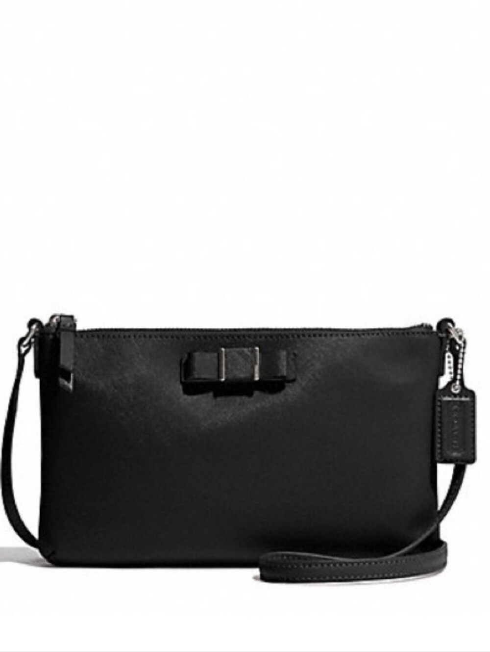 Coach EUC Darcy Black Leather Crossbody Wristlet with Bow Accent